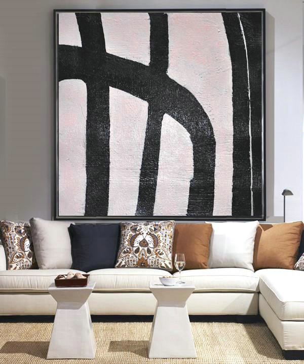 Extra Large 72" Acrylic Painting,Hand-Painted Oversized Minimal Black And White Painting,Extra Large Canvas Painting